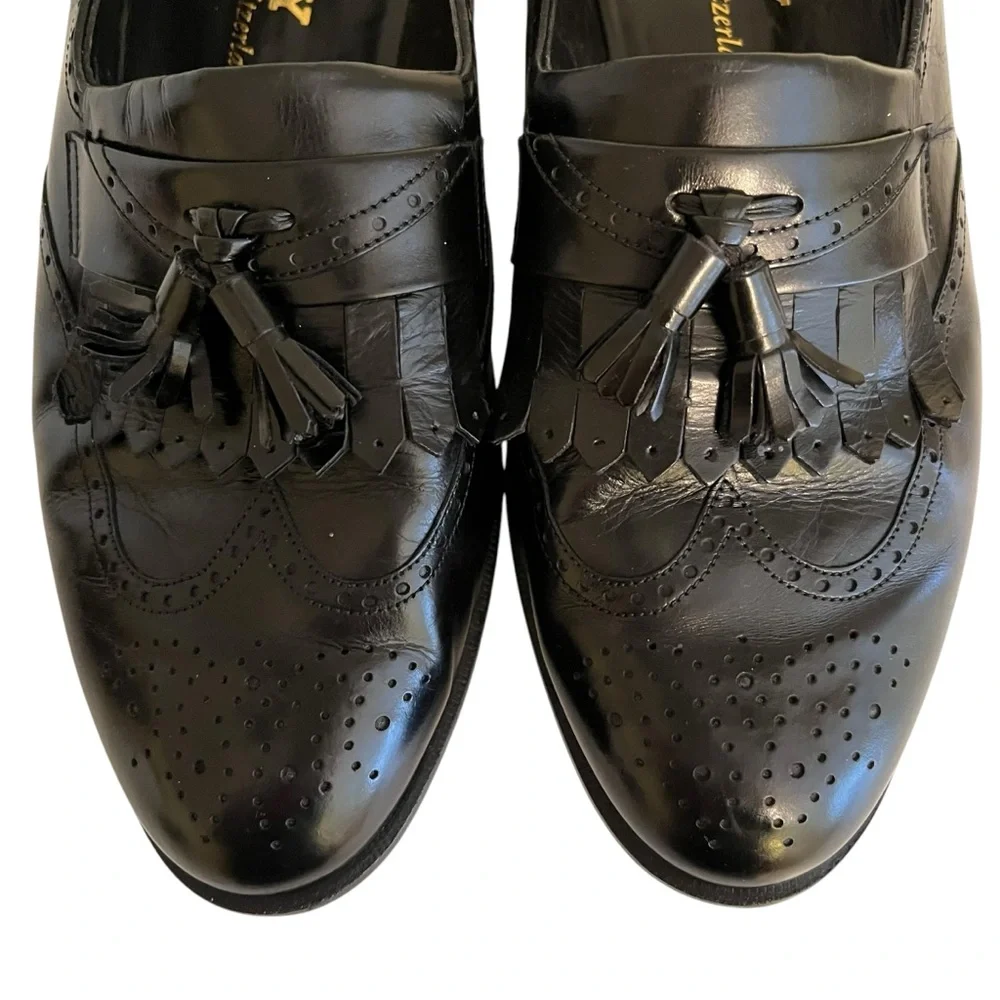 Bally Black Leather Klitie Loafer Wingtips with Tassels 10.5W LIKE NEW